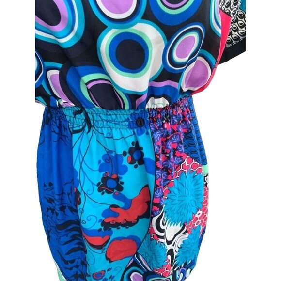 🍒 2/$20 🍒 Bright Fun Colored Pattern Baby Doll Blouse Medium - Picture 3 of 4